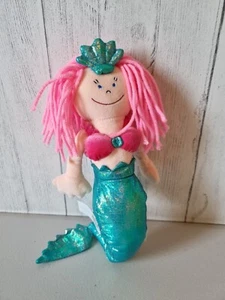 M&S Soft Toy Mermaid Doll Pink Wool Hair Approx 10" Metalic Tail 5878 710 - Picture 1 of 14