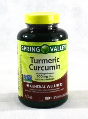 Spring Valley Turmeric Curcumin 180 Vegan Capsules w/Ginger Powder 500 mg 02/27 - Image 1 of 4
