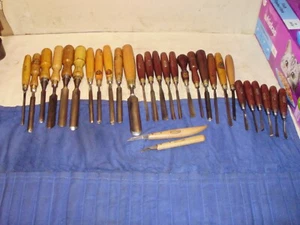 Joblot, 30 vtg Marples Shamrock/Marples woodcarving chisels/gouges in tool roll - Picture 1 of 21