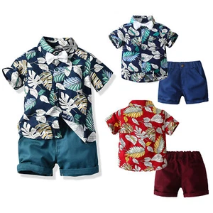 Baby Junge Hawaii Anzug Kurzarm Hemd mit Fliege + Shorts Sommer Gentleman Outfit - Picture 1 of 40
