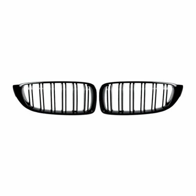Gloss Black Kidney Grills Grille Twin Bar For BMW 4 Series F32 F33 F36 M4 2014+ - Image 1 of 4