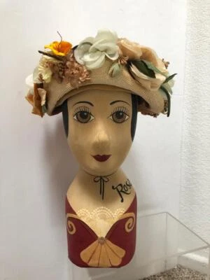 Vintage HAT 1940s-50s Gardner Paris Mixed Floral embellished Brim Straw Pill Hat - Image 1 of 4