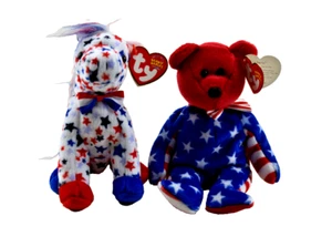 Ty Original Beanie Babies Collection - USA Patriotic Bundle - Lefty and Liberty - Picture 1 of 4