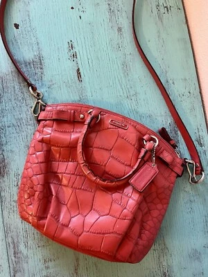 Bolso de mano Coach Madison Sophia Croc en relieve coral naranja Foto 1 de 4