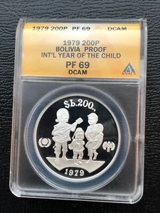 1979 Bolivia 200P Silver Proof International Year of the Child ANACS PF69DCam - Picture 1 of 2