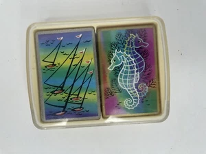 Vtg Congress Double Deck Playing Cards Sea Horses Sailboats Complete In Case - Picture 1 of 5