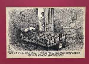 PAT OLIPHANT SIGNED ORIGINAL CARTOON DRAWING RONALD REAGAN SPOOKING NEGRO CHILD - Picture 1 of 19