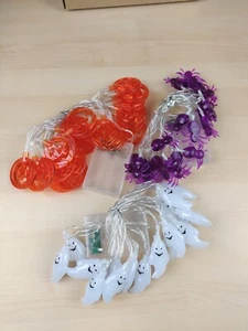 Set of 3xString LED Helloween Lights Battery operated 3xAA Pumpkin Ghost spider - Picture 1 of 14