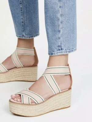 Tory Burch Frieda 50 mm Wom 8 Elastic Strap Blush Platform Espadrilles Heel $258 - Image 1 of 4