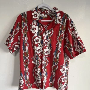 Vintage Island Aloha Wear Made In USA Red Tropical Surfboard Hawaiian Shirt XL - Picture 1 of 13