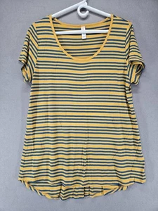 Camiseta para mujer LuLaRoe manga corta alta/baja, rayas amarillas/azules, grande - Imagen 1 de 4