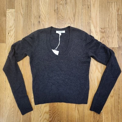 Suéter de cachemir manga acanalada con marco cuello redondo profundo marrón chocolate talla XS Foto 1 de 4