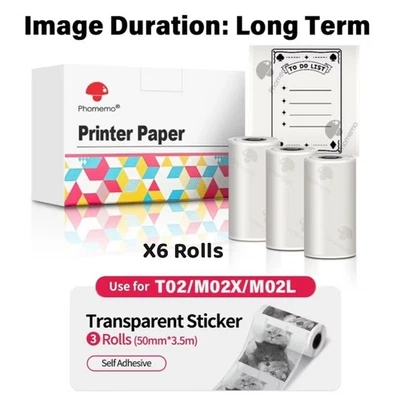 6 Rolls Transparent Sticker for T02/M02X/M02L | 50mm Clear Self-Adhesive Labels - Image 1 of 4