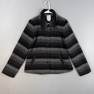 Tulle Womens Jacket Large Gray Black Brown Striped Button Front Coat Retro - Picture 1 of 11