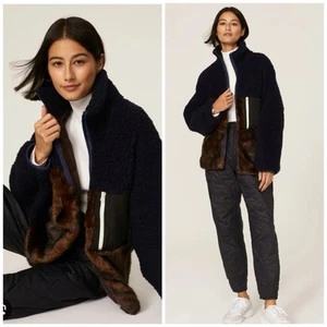 Sandy Liang Cosmic Faux Fur Fleece Jacket Brown Navy Blue Medium - Picture 1 of 8