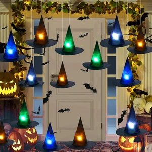 12Pcs Light up Halloween Hanging Witch Hat, Black Floating Witches Hats Cosplay - Picture 1 of 12