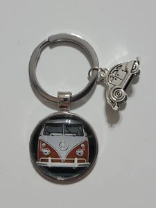 Volkswagen VAN SAMBA Vintage Hippie Peace Sign Bus Beetle Bug Keychain Red - Picture 1 of 1