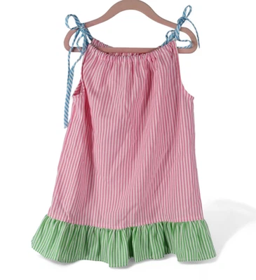 VTG Kelly's Kids PILLOWCASE STYLE DRESS Seersucker Stripes PINK GREEN BLUE sz 2T - Image 1 of 4