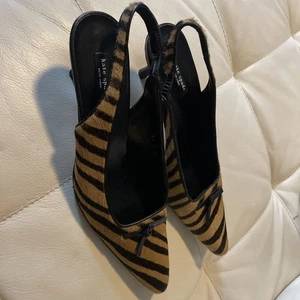 Kate Spade Zebra Calf Hair Low Heels Slingback Pumps Italy Sz 7B - Picture 1 of 5