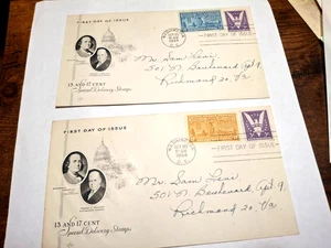 (2) DIFFERENT SPECIAL DELIVERY FDC-13cent/17cent - Picture 1 of 9