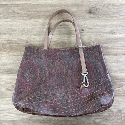 Bolso de Mano Etro Hecho en Italia Paisley Marrón Rojo Borde de Cuero Foto 1 de 4