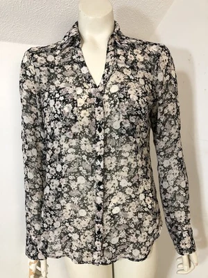 Blusa pequeña Express Portofino para mujer manga enrollable gris negra bolsillos florales Foto 1 de 4