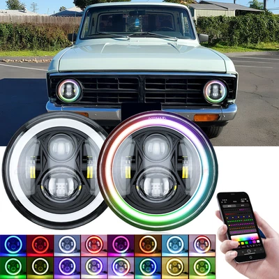 Par de faróis LED RGB redondos de 7 polegadas Hi/Lo Beam DRL para Ford Courier 1972-1982 - Imagem 1 de 4