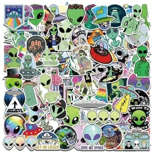 100x Alien Sticker | Lustiges Space UFO Sticker Pack - Seltsames & süßes Cartoon Design - Bild 1 von 5