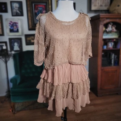 Pretty Angel Layered Knit & Pleated Dress Tan Beige Boho Romantic Women's S NWT - Image 1 of 4
