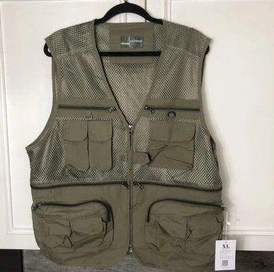 OutDoor Life Fly Fishing Vest Size Mens XL Full Zip Fish Gear  Olive Green - Image 1 of 4