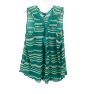 Maurices Blouse Womens Plus Size 2 (2x) Green Sleeveless Zip Front Flowy Sheer - Picture 1 of 10