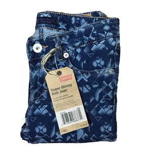 Levis Pants Girls 7 Regular Blue Denim Super Skinny Knit Jean Geometric Stretch - Picture 1 of 11