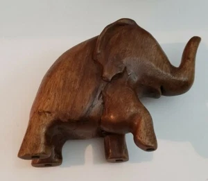 Holz handgeschnitzt Elefant Figur Safari Afrika rustikal Rüssel hoch Viel Glück - Bild 1 von 5