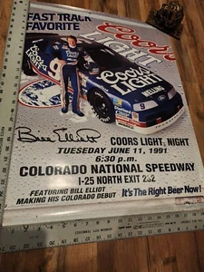 Vintage COORS Light Beer Poster Racing Bill Elliot Nascar Race 21x27 Bar Decor - Picture 1 of 3