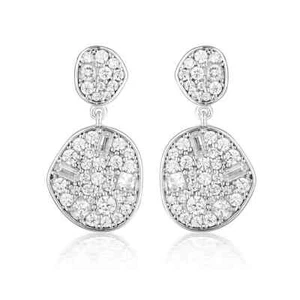 Glamorous Style Baguette & Round Simulated White Sapphires Dangle Drop Earrings - Picture 1 of 5