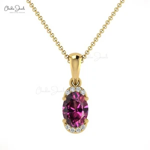 14k Real Gold Prong Set 3/4CT Natural Rhodolite Garnet Diamond Half Halo Pendant - Picture 1 of 22