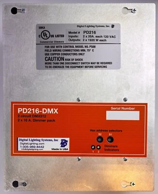 PD216-DMX-120: 2 x 2000 W @ 120 VAC DMX512 Dimmer Pack, UL-gelistet, Made in U.S.A - Bild 1 von 3