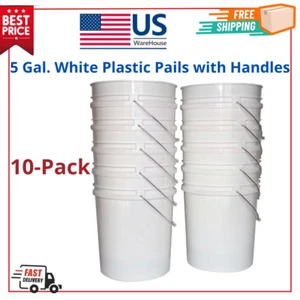 5 Gal. White Plastic Pails with Handles (10-Pack) – Durable Multi-Purpose Bucket - Picture 1 of 4