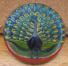 1 - Czech Glass Multi-Colored Peacock on a Transparent Button #04 - 37.21mm