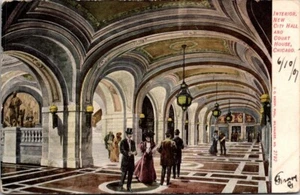 NUEVO AYUNTAMIENTO y CASA DE TRIBUNAL vista interior CHICAGO, Illinois IL c1907 Postal - Imagen 1 de 2
