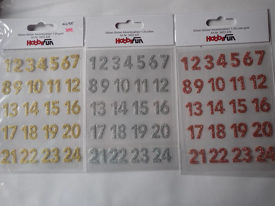 Hobby Fun - Adventszahlen - Zahlen Adventskalender - Glitzer - Sticker - 1,8 cm - Bild 1 von 1