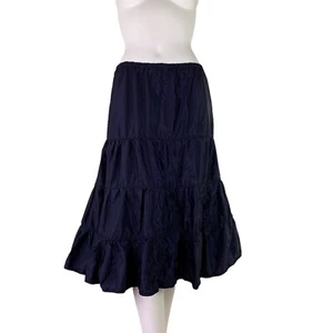 Vintage 1960s Skirt Satin Slip Tiered Ruffled Navy Blue Medium 26.5 Inches Long - Picture 1 of 8