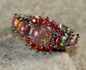 SILVER Elegant Orange Fire Opal & Orange Red Garnet Ring Size 7, WR41602 - Picture 1 of 2