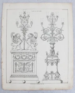 19th Century Stands For Gas Light Lamps LN Cottingham Architectural Print XXXVII - Picture 1 of 2
