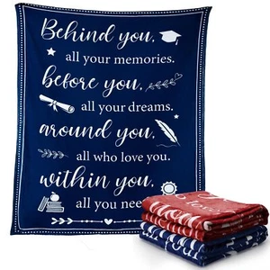 2024 Graduation Gift Set Dreams Memory Throw Blanket 50x60 Blue Red - Picture 1 of 5