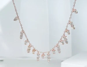 Tassel Necklace, 925 Silver, Lab Grown White Diamond Layering Minimalist Jewelry - Picture 1 of 10