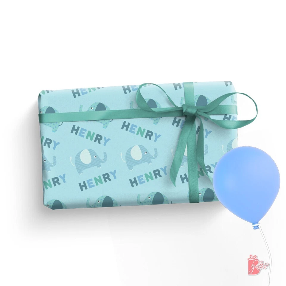 Papel de envolver regalo personalizado con malla de nombre de patrones de animales en color pastel Foto 1 de 4