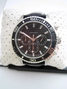 GUESS MENS STEEL CHRONOGRAPH WATCH W0171G1 STAINLESS STEEL BLACK LEATHER GENUINE - Picture 1 of 9