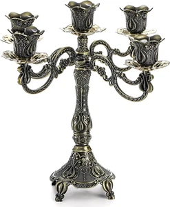 Peohud 5-Candle Metal Candelabra, 10 Inch Tall 5 Arms Candle Holder Stick for Ta - Picture 1 of 12