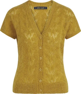 King Louie »TRAMPA DE COLORES DE BOTÓN» patrón de agujeros cuello en V manga corta CARDIGAN amarillo Rockabilly - Imagen 1 de 4
